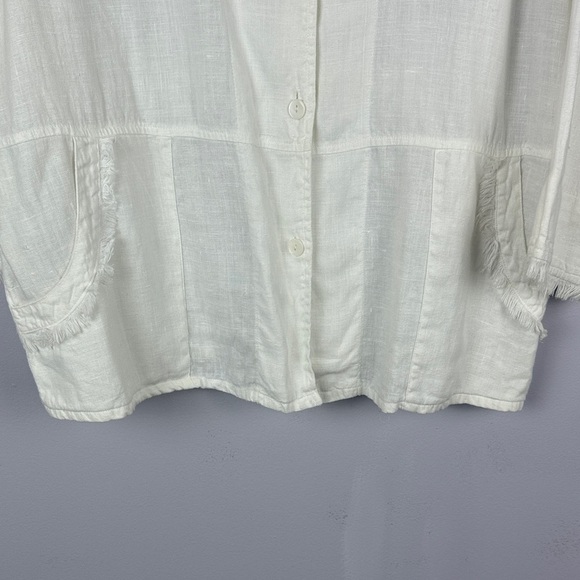 By JJ 100% Linen Stylish White Linen Blouse with Fringe Detail Size Large - Picture 7 of 13